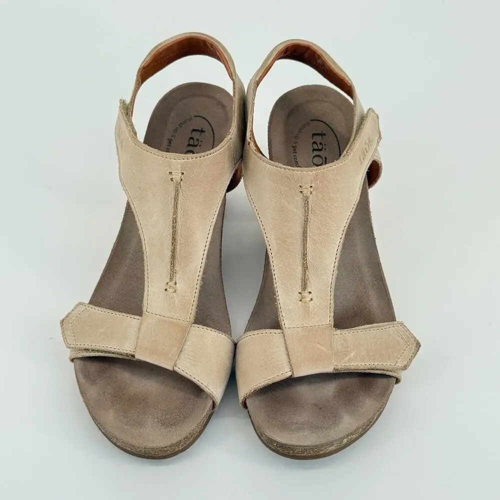 Taos Wedge Sandals Beige Leather Comfort Cork Hook Loop Casual Size 9.5 EU 40 - Picture 8 of 9